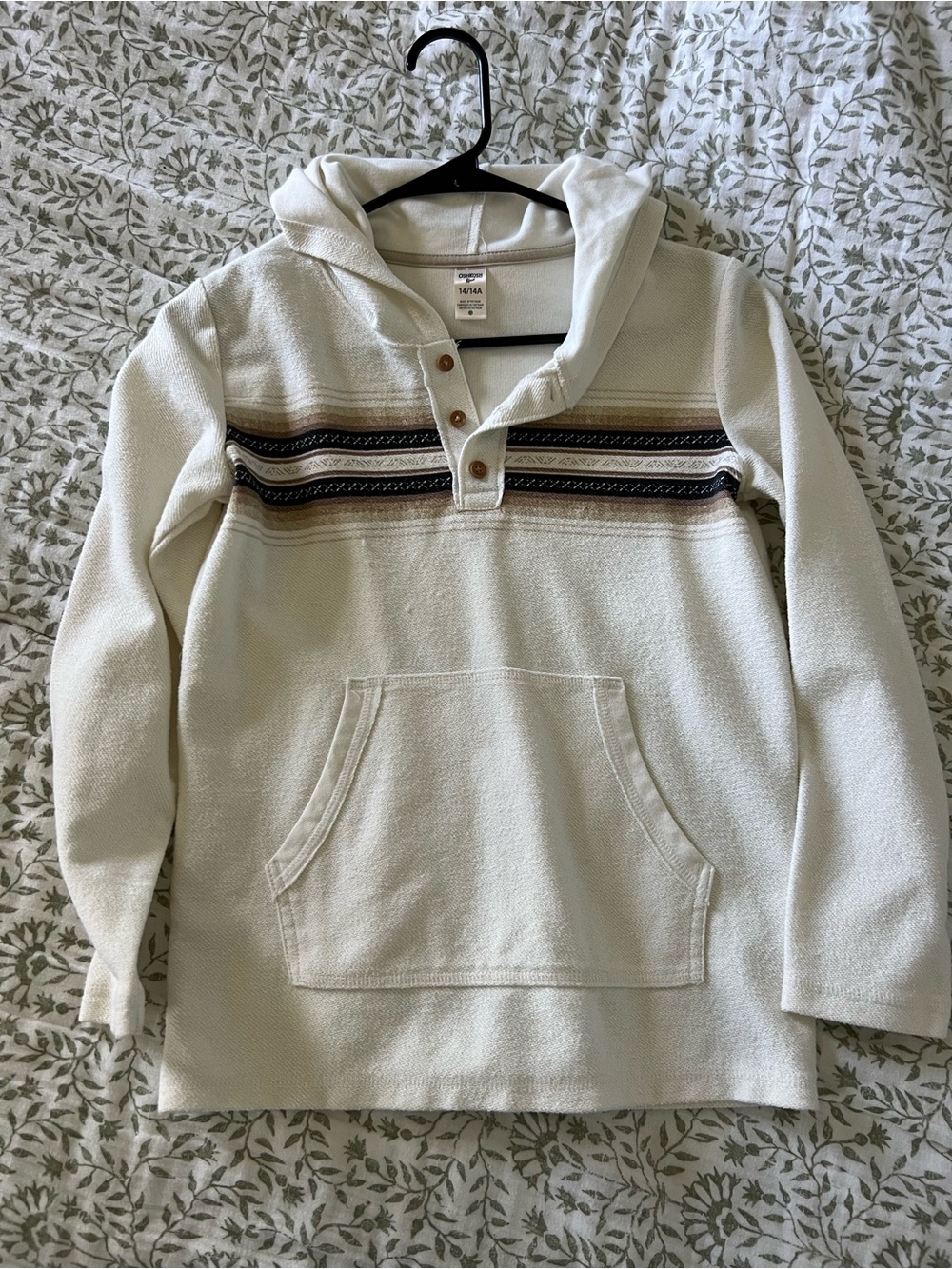 OshKosh B'gosh Cream Crewneck Hoodie with Striped Chest